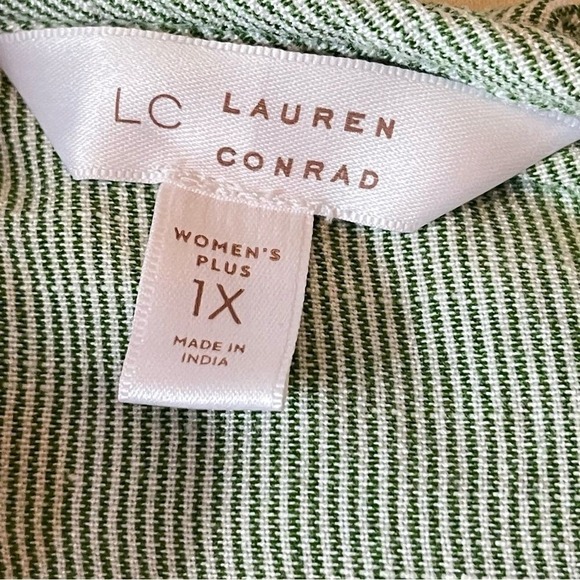 NEW‼️LAUREN CONRAD Pinstripe Ruffle Peplum Sleeveless Top w/‎ Belt, 1X - Picture 6 of 9